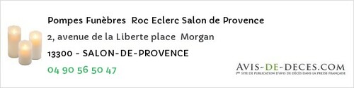 Avis de décès - Boulbon - Pompes Funèbres Roc Eclerc Salon de Provence