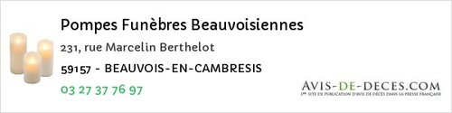 Avis de décès - Quiévrechain - Pompes Funèbres Beauvoisiennes