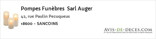 Avis de décès - Sury-en-Vaux - Pompes Funèbres Sarl Auger
