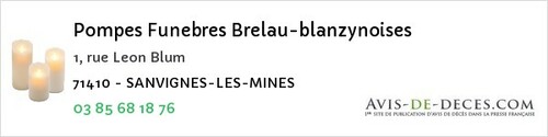Avis de décès - Mont-lès-Seurre - Pompes Funebres Brelau-blanzynoises