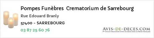 Avis de décès - Hagondange - Pompes Funèbres Crematorium de Sarrebourg
