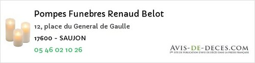 Avis de décès - La Jarne - Pompes Funebres Renaud Belot
