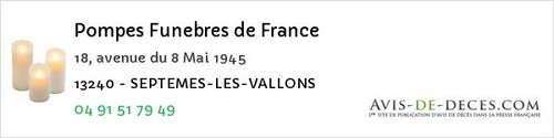 Avis de décès - Cadolive - Pompes Funebres de France