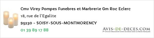 Avis de décès - Neuville-sur-Oise - Cmv Virey Pompes Funebres et Marbrerie Gm Roc Eclerc