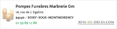 Avis de décès - Margency - Pompes Funebres Marbrerie Gm