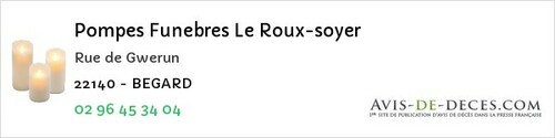 Avis de décès - Saint-Donan - Pompes Funebres Le Roux-soyer