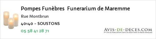 Avis de décès - Candresse - Pompes Funèbres Funerarium de Maremme