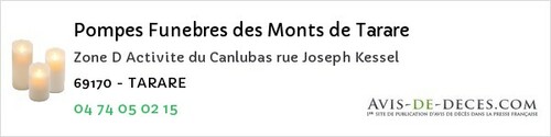 Avis de décès - Pontcharra-sur-Turdine - Pompes Funebres des Monts de Tarare