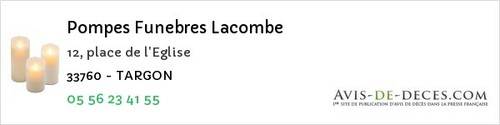 Avis de décès - Artigues-près-Bordeaux - Pompes Funebres Lacombe