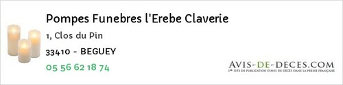Avis de décès - Savignac - Pompes Funebres l'Erebe Claverie