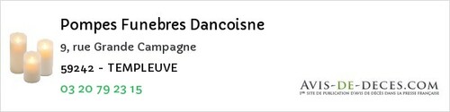 Avis de décès - Monchecourt - Pompes Funebres Dancoisne