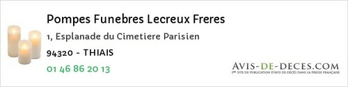 Avis de décès - Chennevières-sur-Marne - Pompes Funebres Lecreux Freres