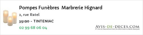 Avis de décès - Noyal-sur-Vilaine - Pompes Funèbres Marbrerie Hignard