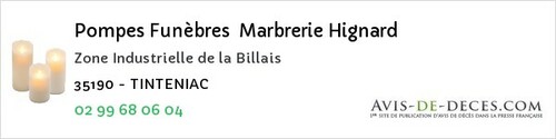 Avis de décès - Saint-Christophe-Des-Bois - Pompes Funèbres Marbrerie Hignard
