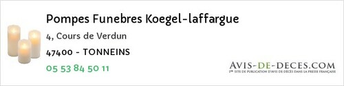 Avis de décès - Montagnac-sur-Auvignon - Pompes Funebres Koegel-laffargue