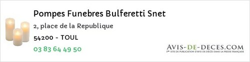 Avis de décès - Pierrepont - Pompes Funebres Bulferetti Snet