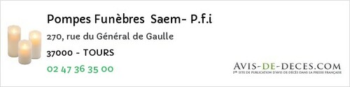 Avis de décès - Ferrière-sur-Beaulieu - Pompes Funèbres Saem- P.f.i