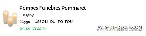 Avis de décès - Chasseneuil-du-Poitou - Pompes Funebres Pommaret