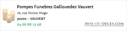 Avis de décès - Saint-André-De-Valborgne - Pompes Funebres Gallouedec Vauvert