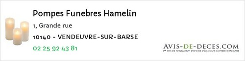 Avis de décès - Verpillières-sur-Ource - Pompes Funebres Hamelin