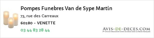 Avis de décès - Noyers-Saint-Martin - Pompes Funebres Van de Sype Martin