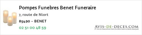 Avis de décès - Aizenay - Pompes Funebres Benet Funeraire