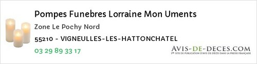 Avis de décès - Lacroix-sur-Meuse - Pompes Funebres Lorraine Mon Uments