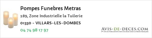 Avis de décès - Bourg-Saint-Christophe - Pompes Funebres Metras