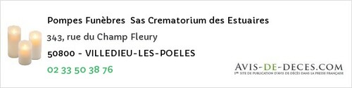 Avis de décès - Aumeville-Lestre - Pompes Funèbres Sas Crematorium des Estuaires