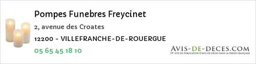 Avis de décès - Villefranche-de-Panat - Pompes Funebres Freycinet