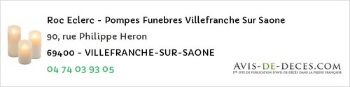 Avis de décès - Saint-Étienne-Des-Oullières - Roc Eclerc - Pompes Funebres Villefranche Sur Saone