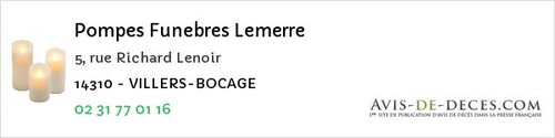 Avis de décès - Langrune-sur-Mer - Pompes Funebres Lemerre
