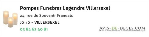 Avis de décès - Alaincourt - Pompes Funebres Legendre Villersexel