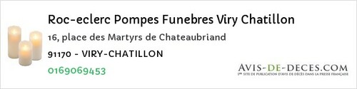 Avis de décès - Brétigny-sur-Orge - Roc-eclerc Pompes Funebres Viry Chatillon