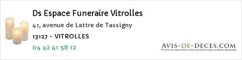 Avis de décès - Velaux - Ds Espace Funeraire Vitrolles