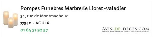 Avis de décès - Précy-sur-Marne - Pompes Funebres Marbrerie Lioret-valadier