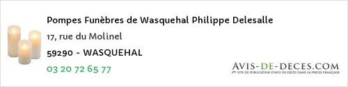 Avis de décès - Saint-jans-Cappel - Pompes Funèbres de Wasquehal Philippe Delesalle
