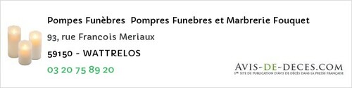 Avis de décès - Emmerin - Pompes Funèbres Pompres Funebres et Marbrerie Fouquet