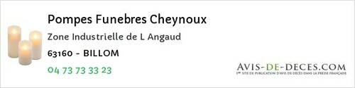 Avis de décès - Loubeyrat - Pompes Funebres Cheynoux