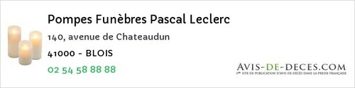 Avis de décès - Villebout - Pompes Funèbres Pascal Leclerc