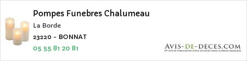 Avis de décès - Saint-Pierre-De-Fursac - Pompes Funebres Chalumeau