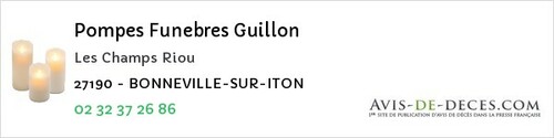 Avis de décès - Le Vaudreuil - Pompes Funebres Guillon