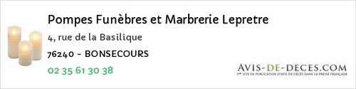 Avis de décès - Sainte-Marie-Au-Bosc - Pompes Funèbres et Marbrerie Lepretre