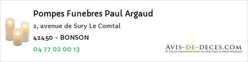 Avis de décès - Belmont-De-La-Loire - Pompes Funebres Paul Argaud