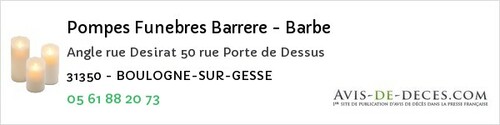 Avis de décès - Bessières - Pompes Funebres Barrere - Barbe