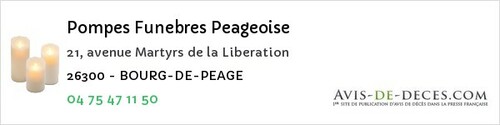Avis de décès - Piégros-la-Clastre - Pompes Funebres Peageoise