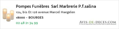 Avis de décès - Sainte-Solange - Pompes Funèbres Sarl Marbrerie P.f.salina