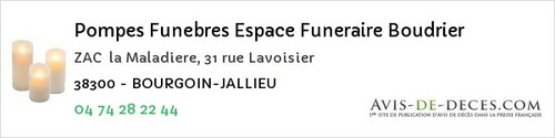 Avis de décès - Bilieu - Pompes Funebres Espace Funeraire Boudrier