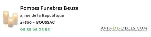 Avis de décès - Boussac-Bourg - Pompes Funebres Beuze