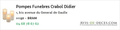 Avis de décès - Castelnau-D'aude - Pompes Funebres Crabol Didier
